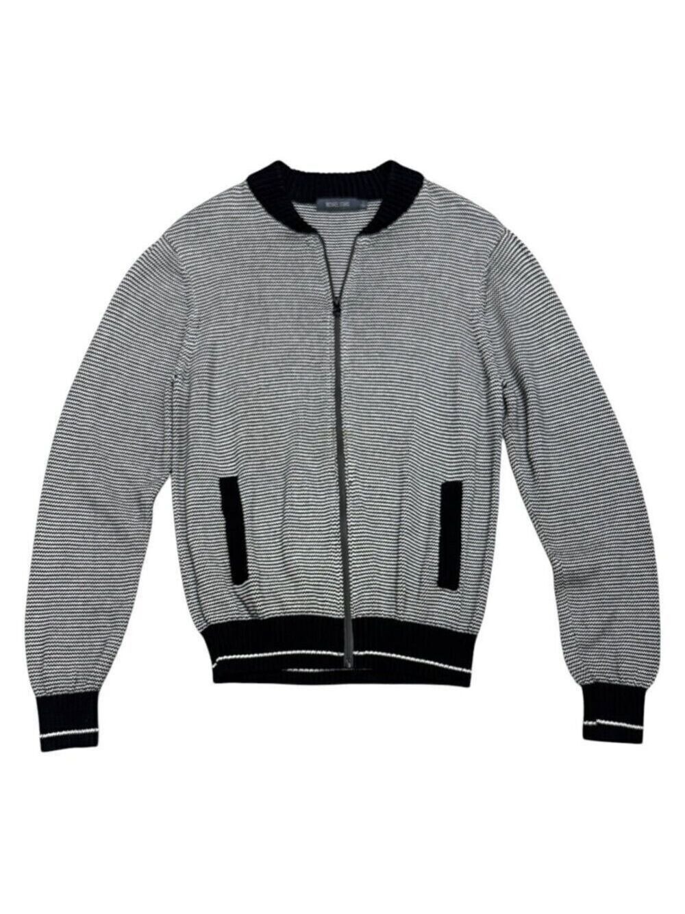 MICHAEL STARS Striped Zip Luxury Designer Knit Sweater Cardigan Jacket Men Large